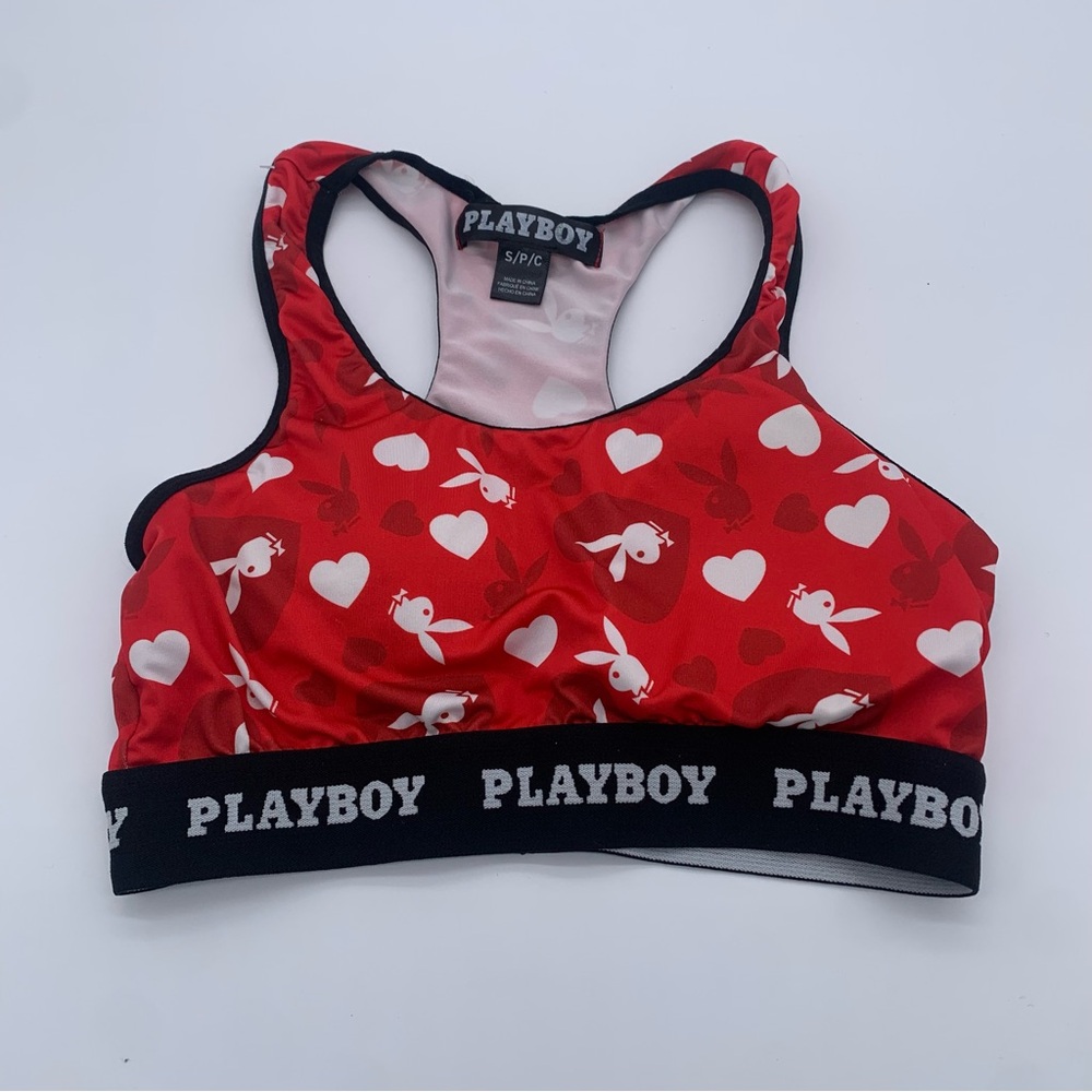 PLAYBOY Red Heart Print Sports Bra